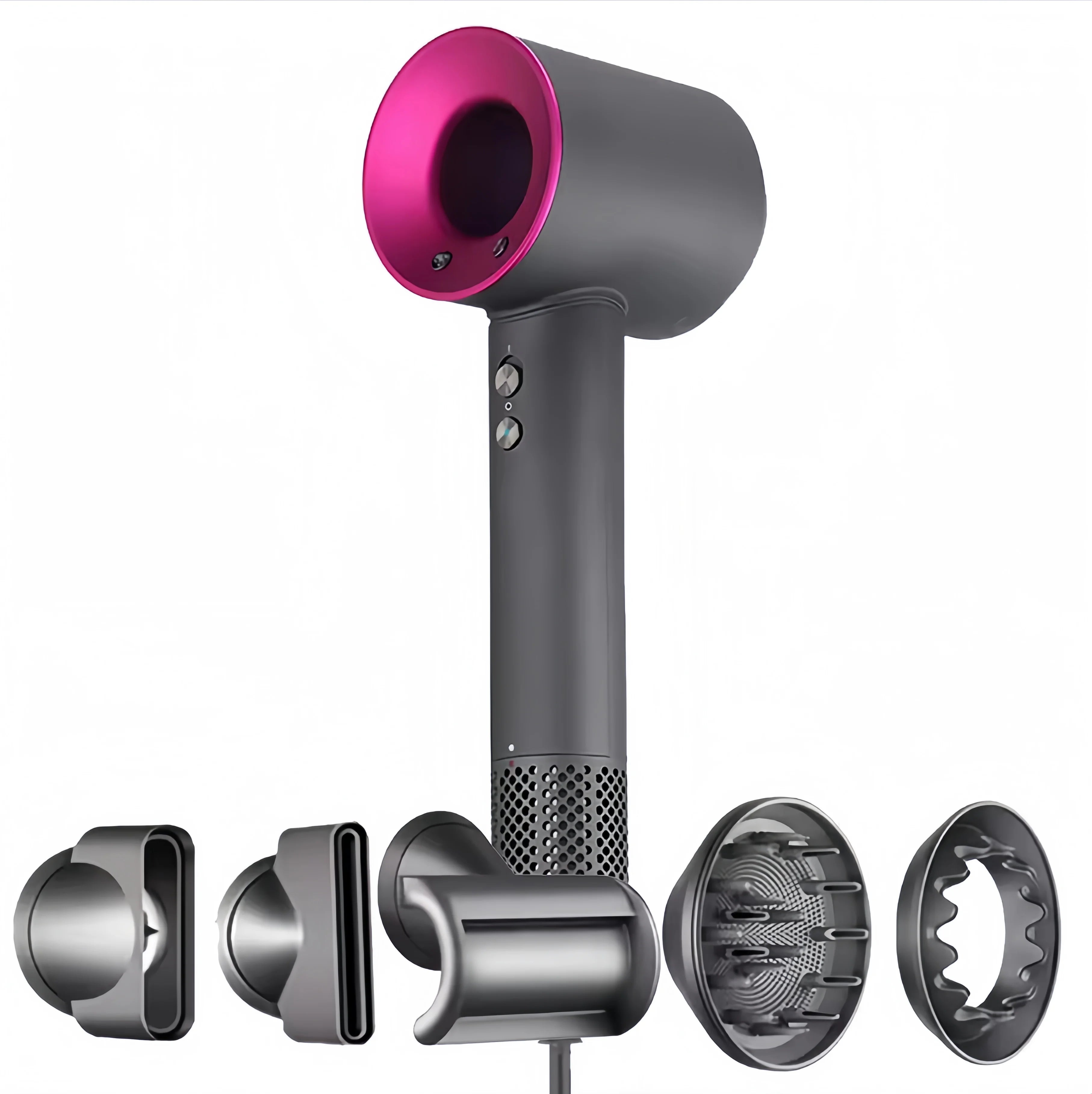 Super Hair Dryer Professional Ionic Hair Dryer, Latest Generation Innovative Design Without Asphalt, Weight and Size Reduced, With Six Accessories, Includes Wall Bracket, Straightening Nozzle, Flyaway, Diffuser, soft Air Nozz