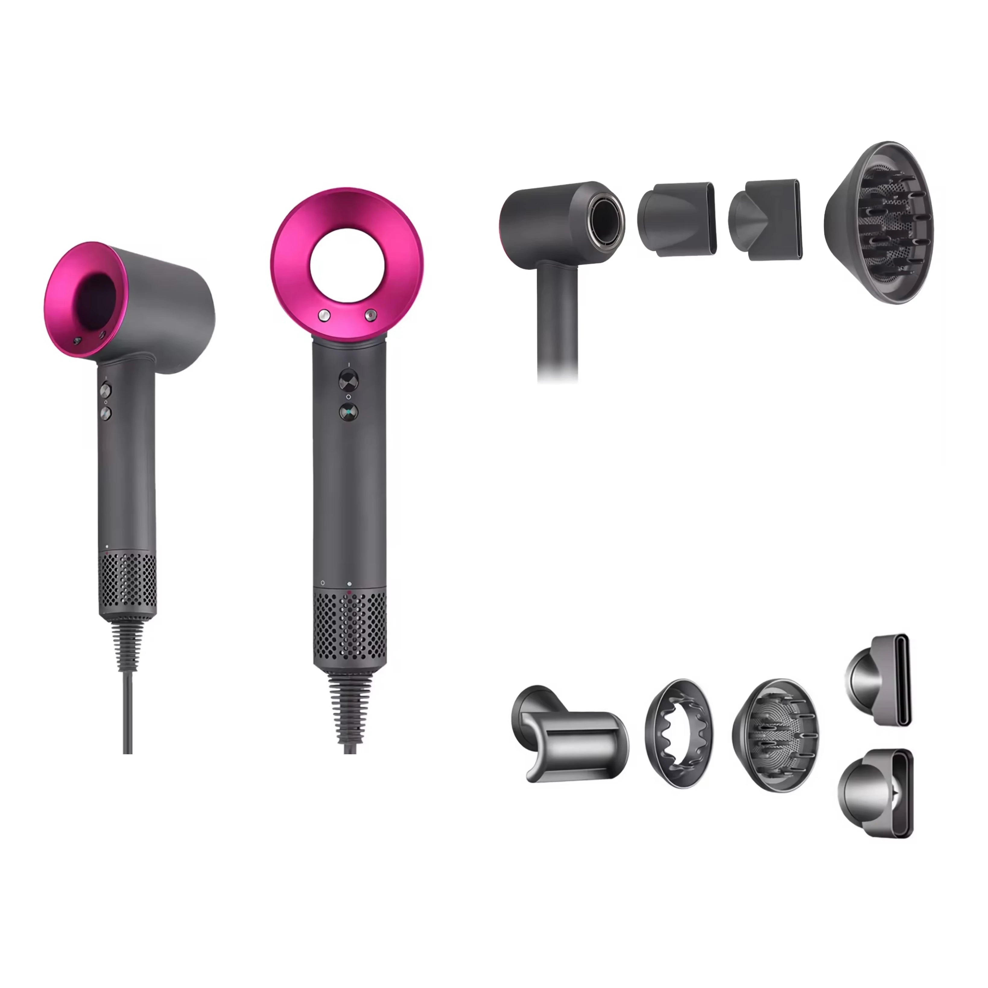 Super Hair Dryer Professional Ionic Hair Dryer, Latest Generation Innovative Design Without Asphalt, Weight and Size Reduced, With Six Accessories, Includes Wall Bracket, Straightening Nozzle, Flyaway, Diffuser, soft Air Nozz