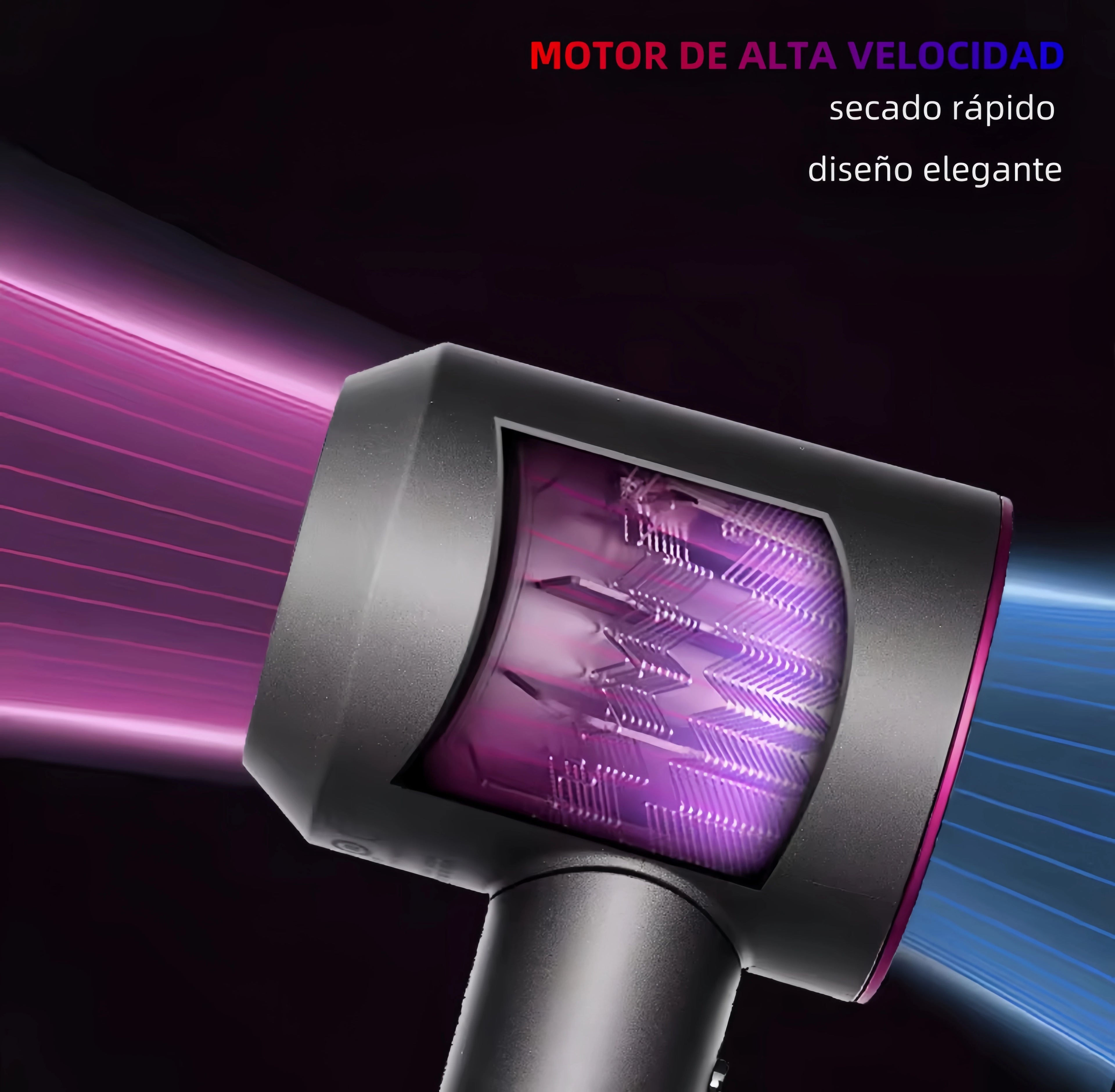 Super Hair Dryer Professional Ionic Hair Dryer, Latest Generation Innovative Design Without Asphalt, Weight and Size Reduced, With Six Accessories, Includes Wall Bracket, Straightening Nozzle, Flyaway, Diffuser, soft Air Nozz