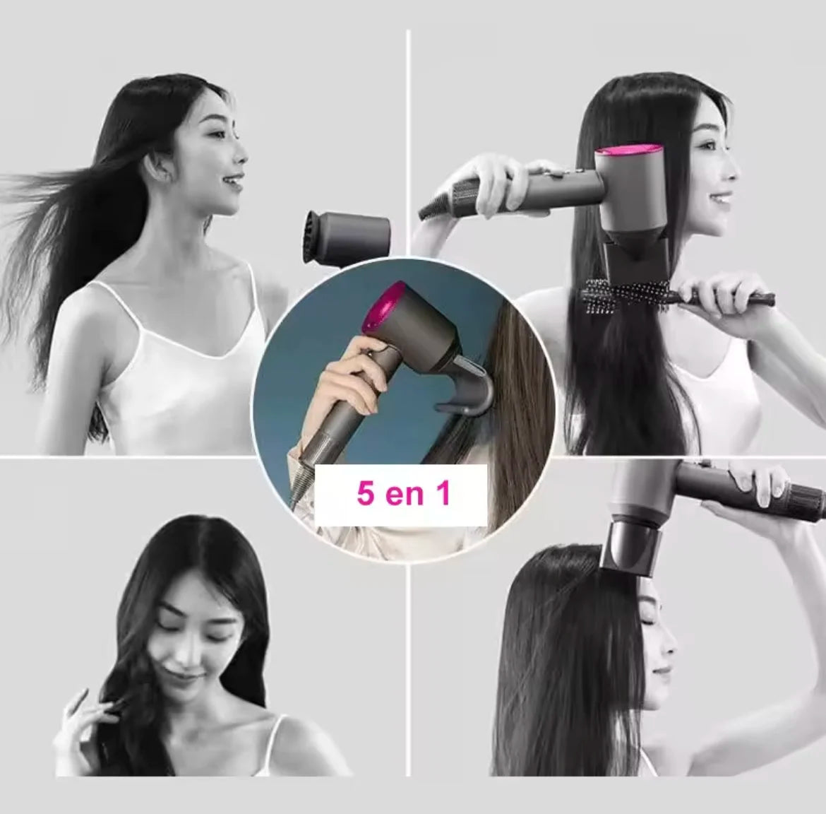 Super Hair Dryer Professional Ionic Hair Dryer, Latest Generation Innovative Design Without Asphalt, Weight and Size Reduced, With Six Accessories, Includes Wall Bracket, Straightening Nozzle, Flyaway, Diffuser, soft Air Nozz